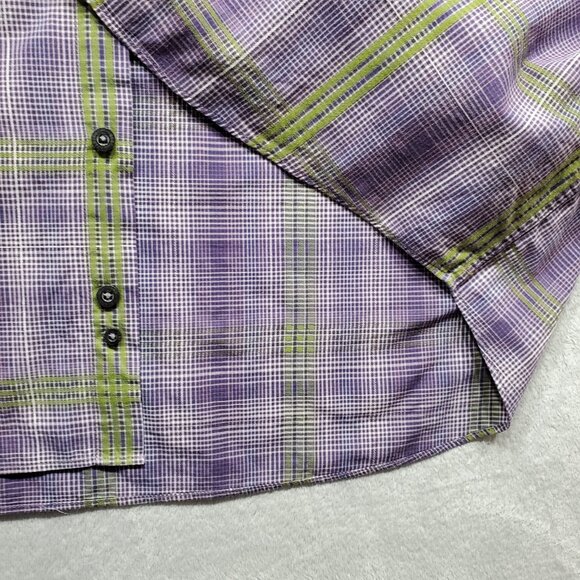Alan Flusser Button Down Long Sleeve Plaid Shirt Purple White Brown Mn Sz L - Picture 7 of 9